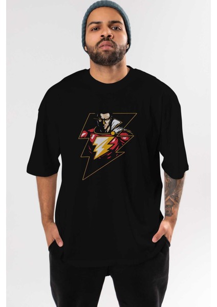 Flash Avengers (3) Ön Baskılı Siyah Oversize T-Shirt Bisiklet Yaka Erkek Kadın