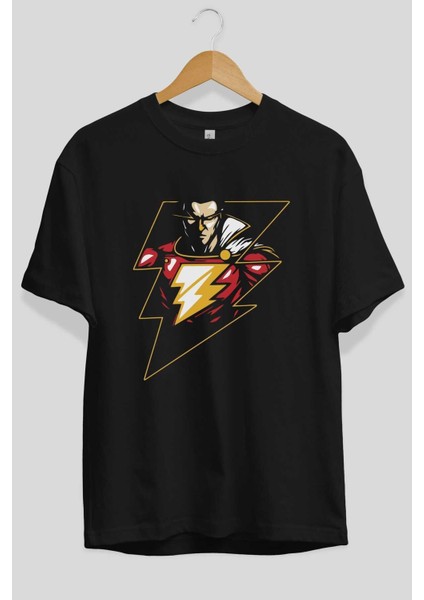 Flash Avengers (3) Ön Baskılı Siyah Oversize T-Shirt Bisiklet Yaka Erkek Kadın