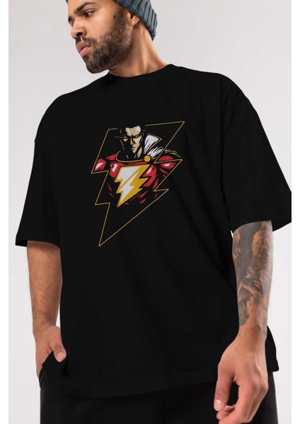 Flash Avengers (3) Ön Baskılı Siyah Oversize T-Shirt Bisiklet Yaka Erkek Kadın