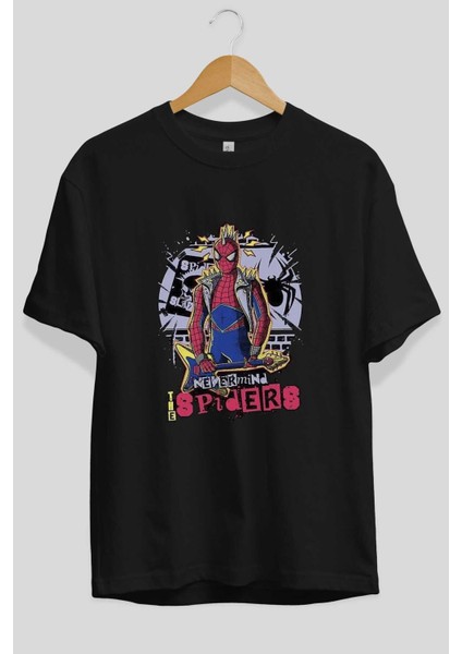 Spiderman Rock Ön Baskılı Siyah Oversize T-Shirt Bisiklet Yaka Erkek Kadın fiyatları
