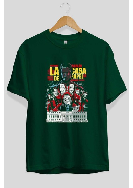 La Casa De Papel (6) Ön Baskılı Zümrüt Yeşili Oversize T-Shirt Bisiklet Yaka Pamuk Erkek Kadın fiyatları