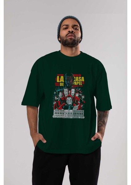 La Casa De Papel (6) Ön Baskılı Zümrüt Yeşili Oversize T-Shirt Bisiklet Yaka Pamuk Erkek Kadın indirimleri