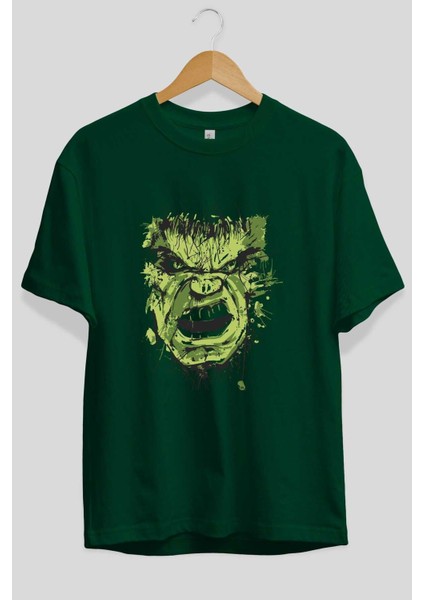 Hulk (4) Ön Baskılı Zümrüt Yeşili Oversize T-Shirt Bisiklet Yaka Pamuk Erkek Kadın fiyatları