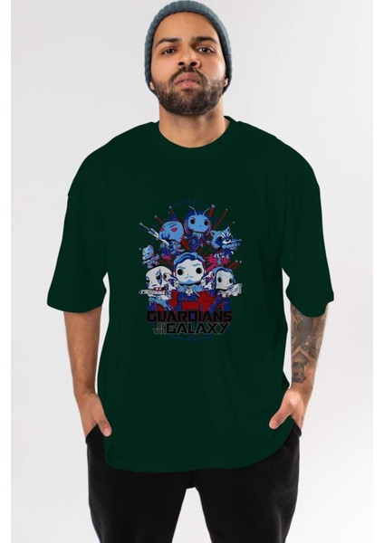Guardians Of The Galaxy Ön Baskılı Zümrüt Yeşili Oversize T-Shirt Bisiklet Yaka Pamuk Erkek Kadın