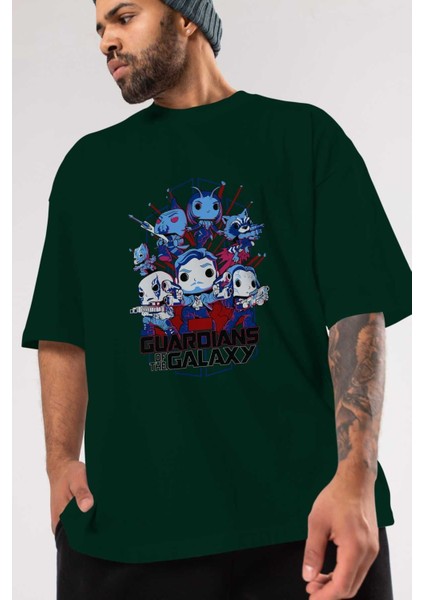 Guardians Of The Galaxy Ön Baskılı Zümrüt Yeşili Oversize T-Shirt Bisiklet Yaka Pamuk Erkek Kadın modelleri