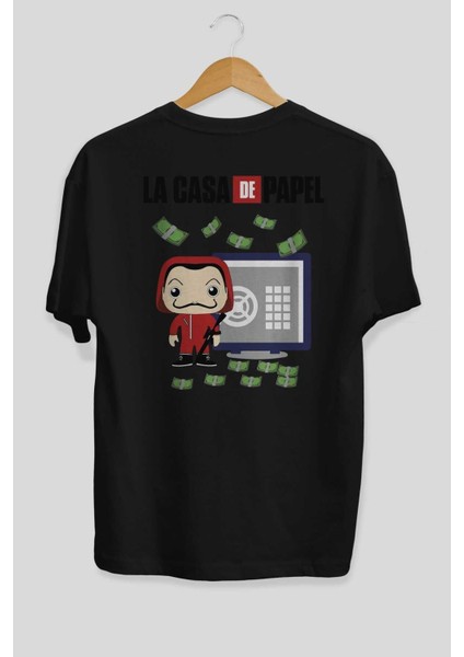 La Casa De Papel (4) Arka Baskılı Siyah Oversize T-Shirt Bisiklet Yaka Pamuk Erkek Kadın