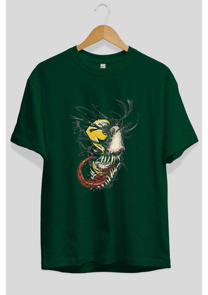 Venom (4) Ön Baskılı Zümrüt Yeşili Oversize T-Shirt Bisiklet Yaka Pamuk Erkek Kadın fiyatları