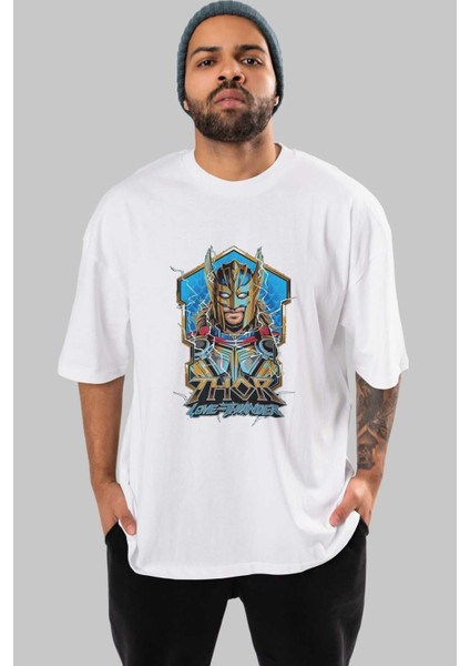 Thor Love And Thunder Ön Baskılı Beyaz Oversize T-Shirt Bisiklet Yaka Erkek Kadın