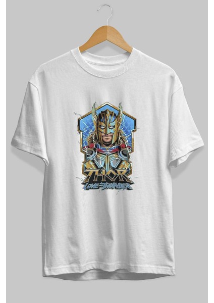 Thor Love And Thunder Ön Baskılı Beyaz Oversize T-Shirt Bisiklet Yaka Erkek Kadın fiyatları
