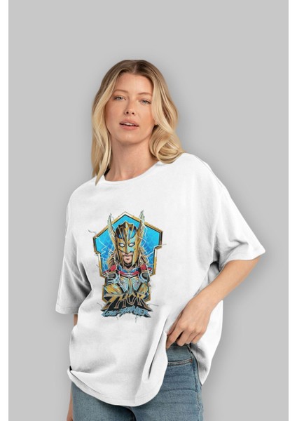 Thor Love And Thunder Ön Baskılı Beyaz Oversize T-Shirt Bisiklet Yaka Erkek Kadın fırsatları