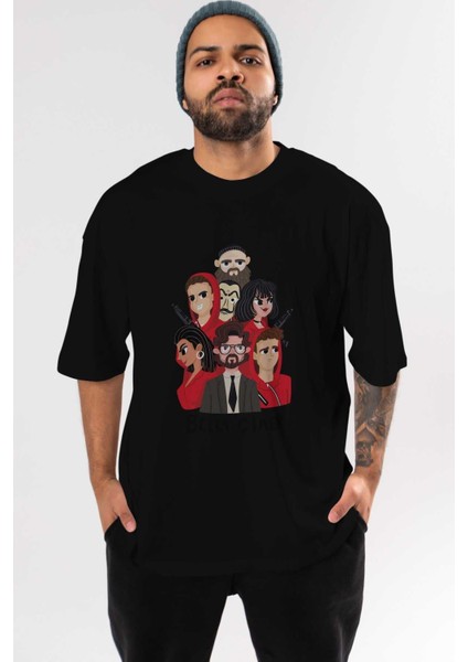 La Casa De Papel (13) Ön Baskılı Siyah Oversize T-Shirt Bisiklet Yaka Erkek Kadın