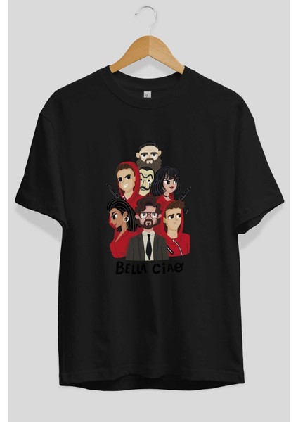 La Casa De Papel (13) Ön Baskılı Siyah Oversize T-Shirt Bisiklet Yaka Erkek Kadın
