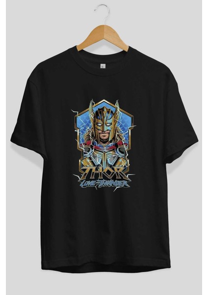 Thor Love And Thunder Ön Baskılı Siyah Oversize T-Shirt Bisiklet Yaka Erkek Kadın fiyatları