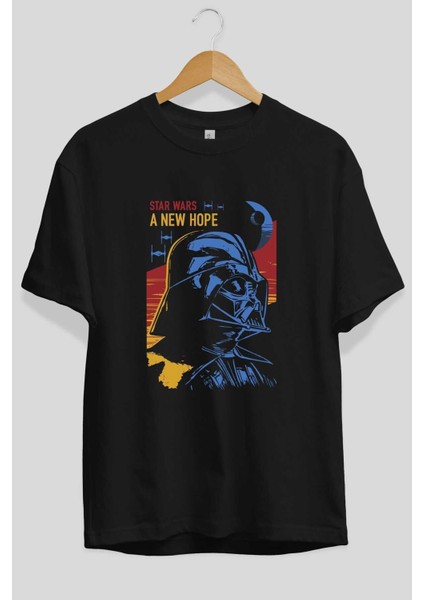 Star Wars Ön Baskılı Siyah Oversize T-Shirt Bisiklet Yaka Erkek Kadın fiyatları