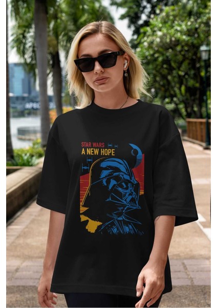 Star Wars Ön Baskılı Siyah Oversize T-Shirt Bisiklet Yaka Erkek Kadın indirimleri
