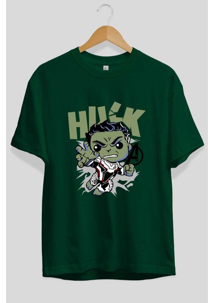 Hulk (8) Ön Baskılı Zümrüt Yeşili Oversize T-Shirt Bisiklet Yaka Pamuk Erkek Kadın fiyatları