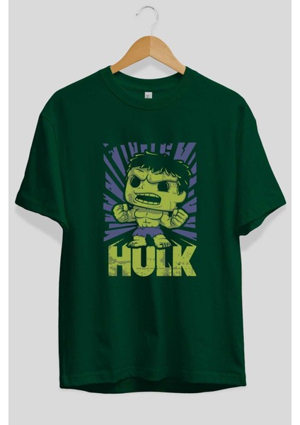 Hulk (2) Ön Baskılı Zümrüt Yeşili Oversize T-Shirt Bisiklet Yaka Pamuk Erkek Kadın fiyatları