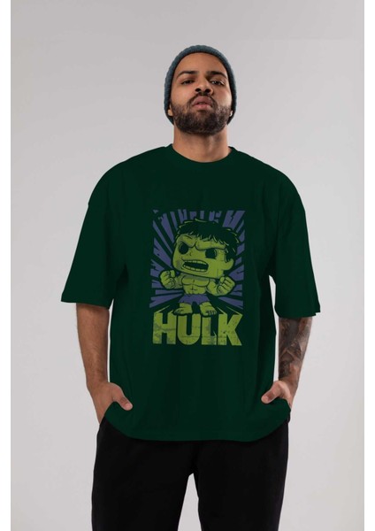 Hulk (2) Ön Baskılı Zümrüt Yeşili Oversize T-Shirt Bisiklet Yaka Pamuk Erkek Kadın indirimleri