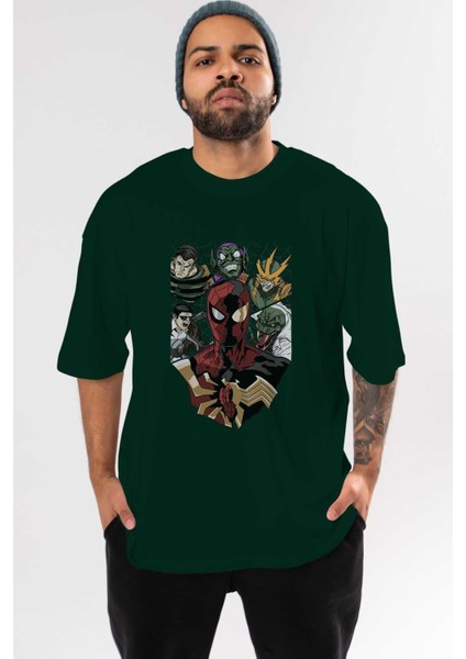 Spiderman (31) Ön Baskılı Zümrüt Yeşili Oversize T-Shirt Bisiklet Yaka Pamuk Erkek Kadın