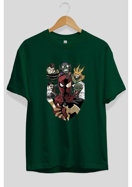 Spiderman (31) Ön Baskılı Zümrüt Yeşili Oversize T-Shirt Bisiklet Yaka Pamuk Erkek Kadın