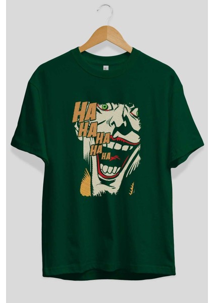 Joker (7) Ön Baskılı Zümrüt Yeşili Oversize T-Shirt Bisiklet Yaka Pamuk Erkek Kadın fiyatları