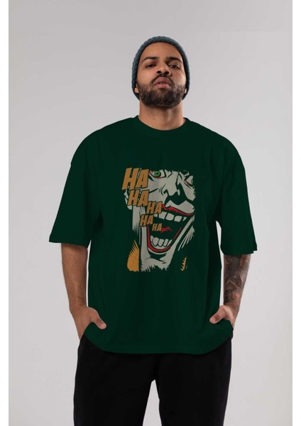 Joker (7) Ön Baskılı Zümrüt Yeşili Oversize T-Shirt Bisiklet Yaka Pamuk Erkek Kadın indirimleri