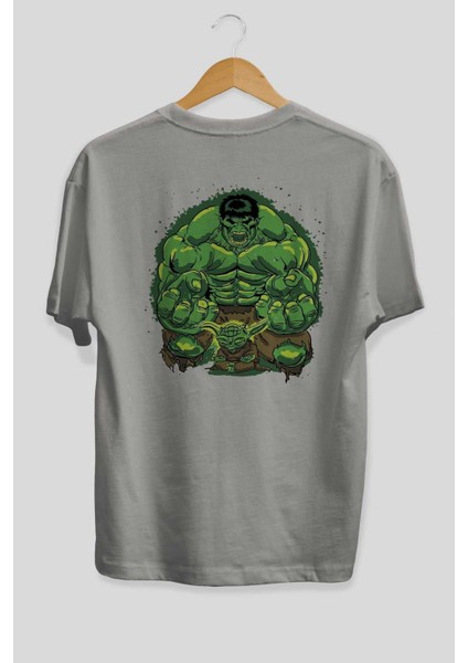 Hulk (7) Arka Baskılı Gri Oversize T-Shirt Bisiklet Yaka Pamuk Erkek Kadın fiyatları
