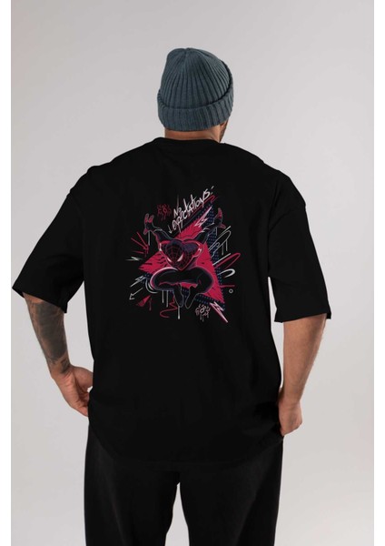 Spiderman (23) Arka Baskılı Siyah Oversize T-Shirt Bisiklet Yaka Pamuk Erkek Kadın