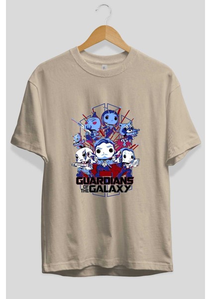 Guardians Of The Galaxy Ön Baskılı Bej Oversize T-Shirt Bisiklet Yaka Pamuk Erkek Kadın fiyatları