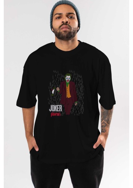Joker (11) Ön Baskılı Siyah Oversize T-Shirt Bisiklet Yaka Erkek Kadın