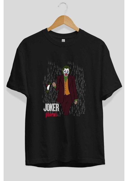 Joker (11) Ön Baskılı Siyah Oversize T-Shirt Bisiklet Yaka Erkek Kadın