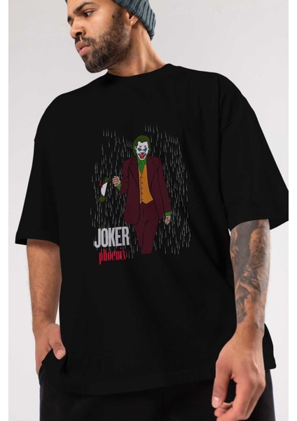 Joker (11) Ön Baskılı Siyah Oversize T-Shirt Bisiklet Yaka Erkek Kadın