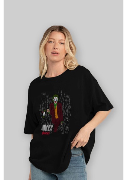 Joker (11) Ön Baskılı Siyah Oversize T-Shirt Bisiklet Yaka Erkek Kadın