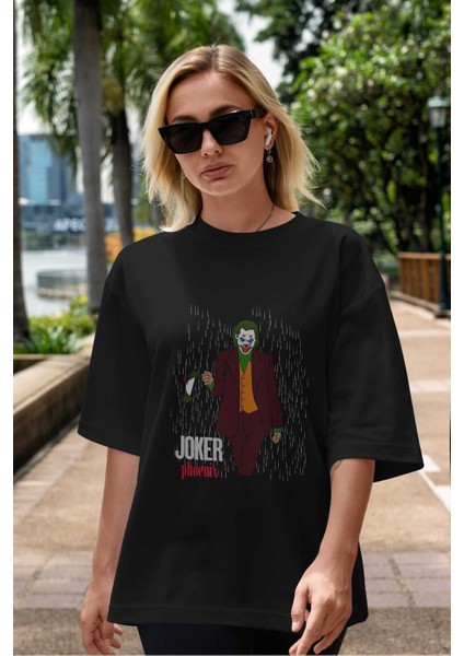 Joker (11) Ön Baskılı Siyah Oversize T-Shirt Bisiklet Yaka Erkek Kadın