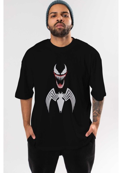 Spiderman (26) Ön Baskılı Siyah Oversize T-Shirt Bisiklet Yaka Erkek Kadın