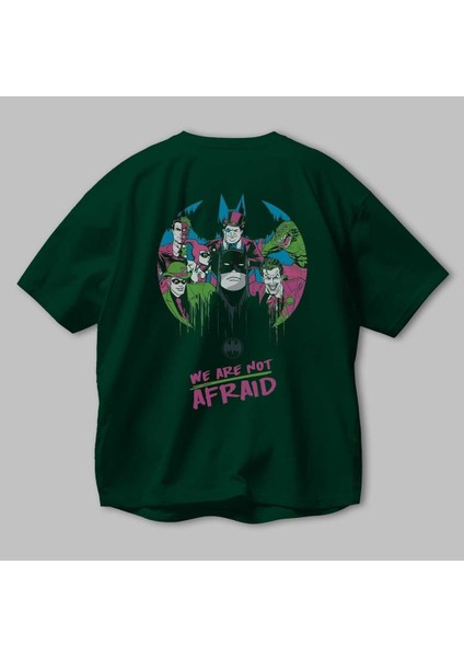 Batman Joker Arka Baskılı Zümrüt Yeşili Oversize T-Shirt Bisiklet Yaka Erkek Kadın modelleri