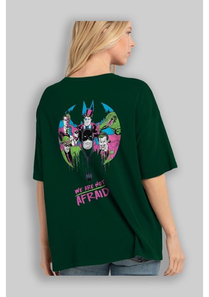 Batman Joker Arka Baskılı Zümrüt Yeşili Oversize T-Shirt Bisiklet Yaka Erkek Kadın fırsatları