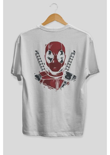 Deadpool (4) Arka Baskılı Beyaz Oversize T-Shirt Bisiklet Yaka Pamuk Erkek Kadın fiyatları