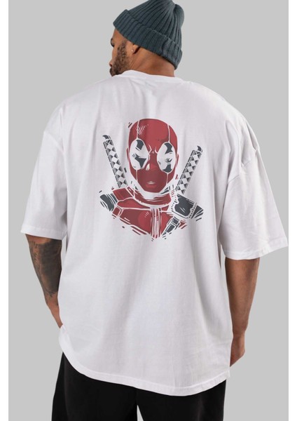 Deadpool (4) Arka Baskılı Beyaz Oversize T-Shirt Bisiklet Yaka Pamuk Erkek Kadın indirimleri
