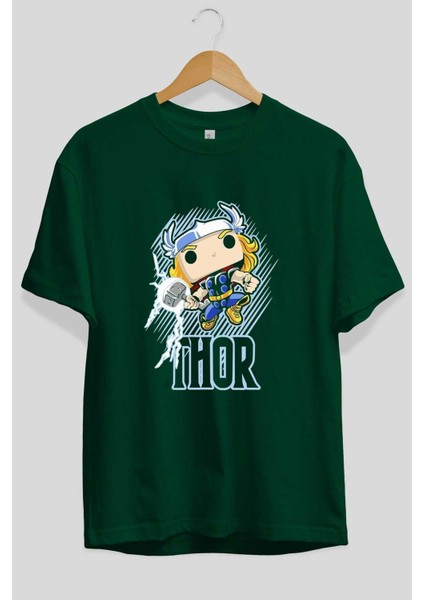 Thor (2) Ön Baskılı Zümrüt Yeşili Oversize T-Shirt Bisiklet Yaka Pamuk Erkek Kadın fiyatları