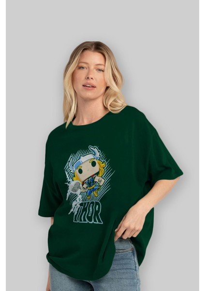 Thor (2) Ön Baskılı Zümrüt Yeşili Oversize T-Shirt Bisiklet Yaka Pamuk Erkek Kadın fırsatları