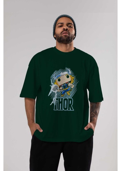 Thor (2) Ön Baskılı Zümrüt Yeşili Oversize T-Shirt Bisiklet Yaka Pamuk Erkek Kadın indirimleri