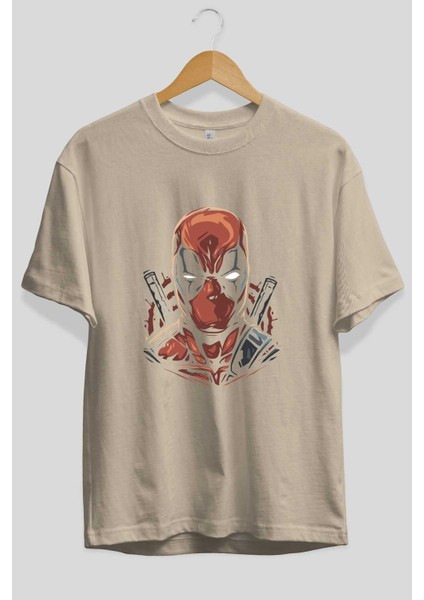Deadpool (10) Ön Baskılı Bej Oversize T-Shirt Bisiklet Yaka Pamuk Erkek Kadın fiyatları