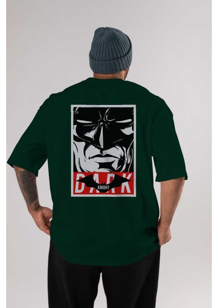 Batman (23) Arka Baskılı Zümrüt Yeşili Oversize T-Shirt Bisiklet Yaka Erkek Kadın