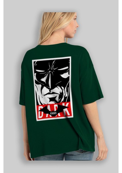 Batman (23) Arka Baskılı Zümrüt Yeşili Oversize T-Shirt Bisiklet Yaka Erkek Kadın fırsatları