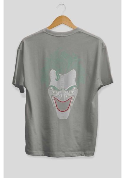 Joker (1) Arka Baskılı Gri Oversize T-Shirt Bisiklet Yaka Pamuk Erkek Kadın fiyatları