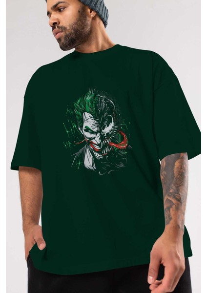 Venom (16) Ön Baskılı Zümrüt Yeşili Oversize T-Shirt Bisiklet Yaka Pamuk Erkek Kadın modelleri