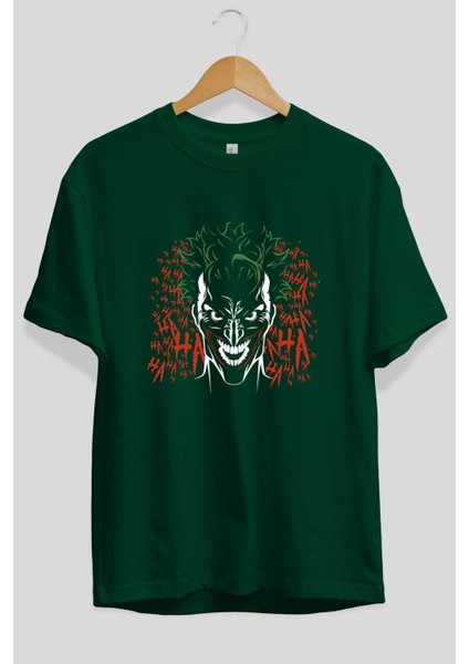 Joker (5) Ön Baskılı Zümrüt Yeşili Oversize T-Shirt Bisiklet Yaka Pamuk Erkek Kadın fiyatları