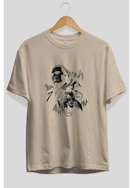 Joker 2 Ön Baskılı Bej Oversize T-Shirt Bisiklet Yaka Pamuk Erkek Kadın fiyatları