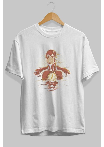 Flash Avengers Ön Baskılı Beyaz Oversize T-Shirt Bisiklet Yaka Erkek Kadın fiyatları
